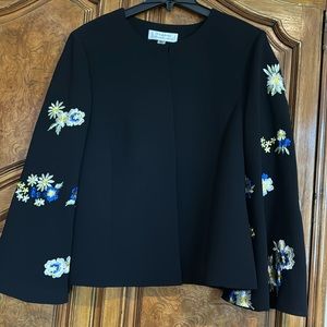 Tahari Elegant Suit Jacket Black with Bell Embroidered Sleeves size 16 EUC